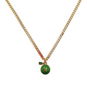 Repurposed LV ColoredPendant Necklace - GREEN